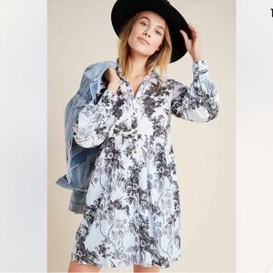 Anthropologie Lavinia Embroidered Floral Ombre Shirt Dress Sz 4